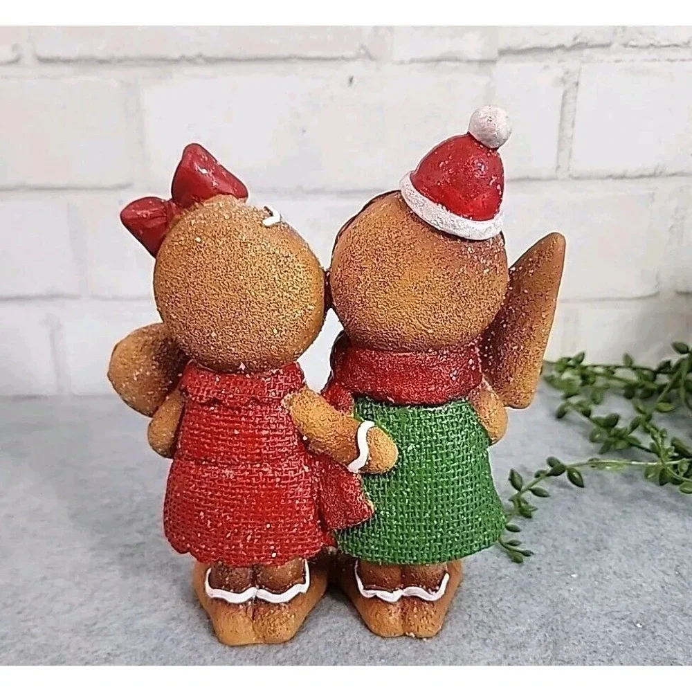 Gingerbread Couple Figurine Christmas Resin Peppermint Candy Tabletop Decor 7" - Picture 3 of 7